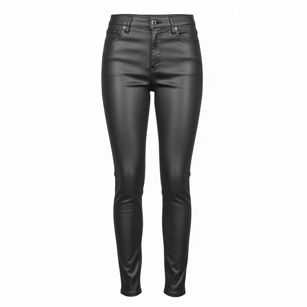 New XS 2 Wet Look Dark Gray Skinny High Rise Denim Jeans Pants Vegan Leather